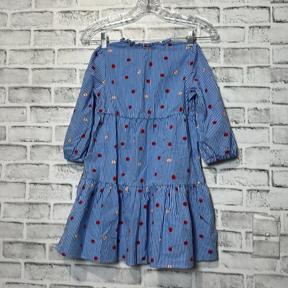 Crewcuts Blue Striped Kids Dress with‎ apple print ruffles and buttons size 7